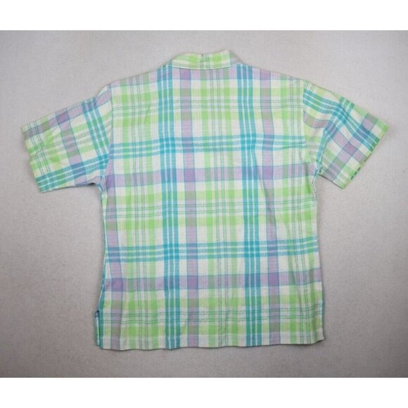 VICTORIA JONES - WOMEN'S BLUE & GREEN PLAID SHORT SLEEVE BUTTON-UP TOP - SIZE PS - Picture 8 of 8